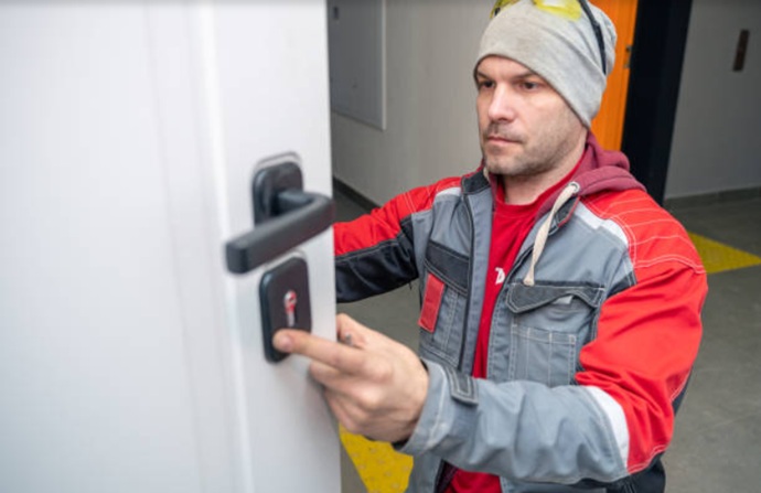 Técnico especialista de Cerrajería Pablo Muñóz realizando un diagnóstico preventivo en una cerradura de alta seguridad.